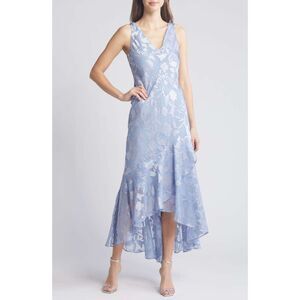 Alex Evenings Metallic Floral High-Low Chiffon Jacquard Midi Dress, size 14, NWT